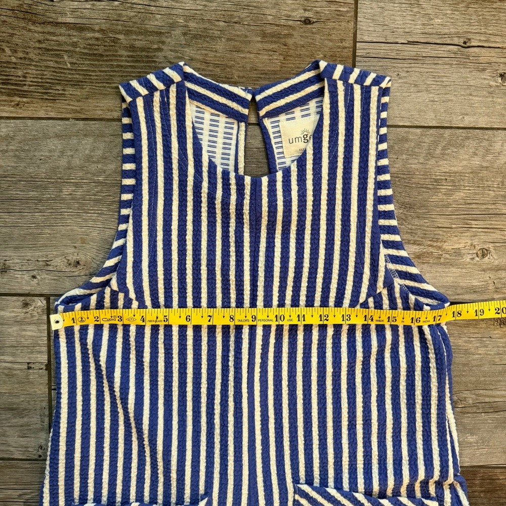 Umgee Blue White Striped Textured Knit Sleeveless Romper Womens Small - Picture 9 of 9